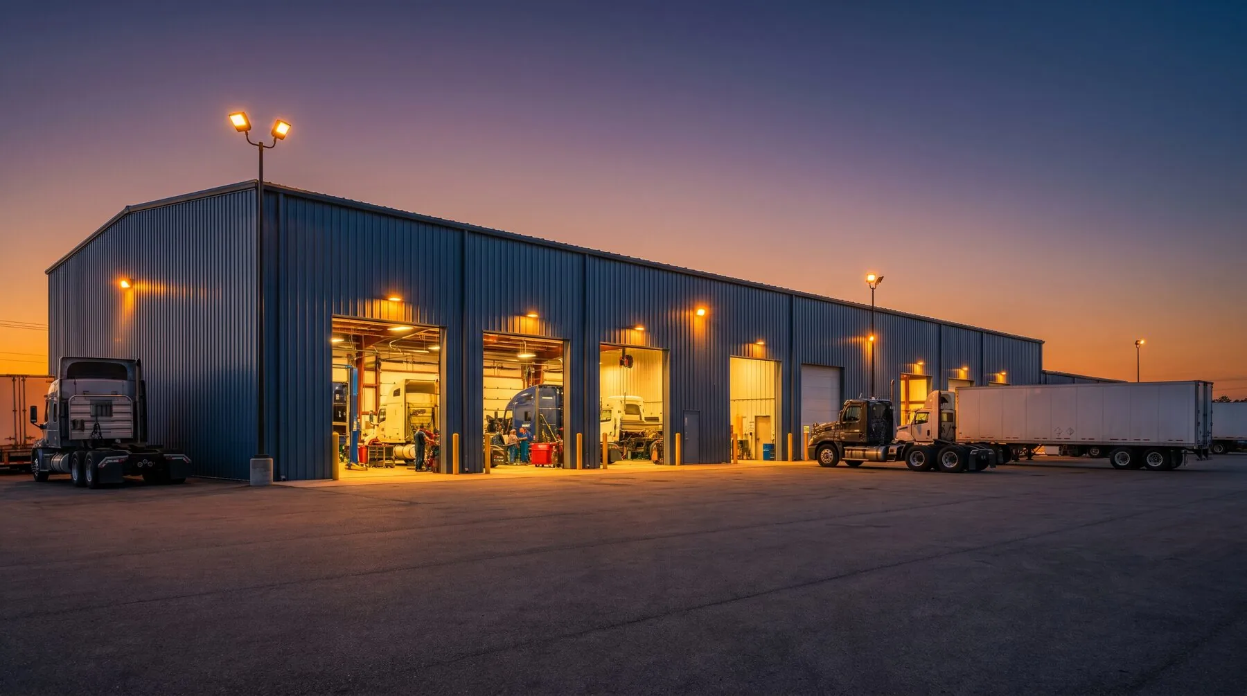 RT Group truck repair shop exterior with a truck in for preventive maintenance service